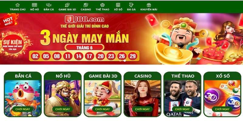 Trải nghiệm đa dạng các loại trò chơi từ slot game đến game bài tại J88