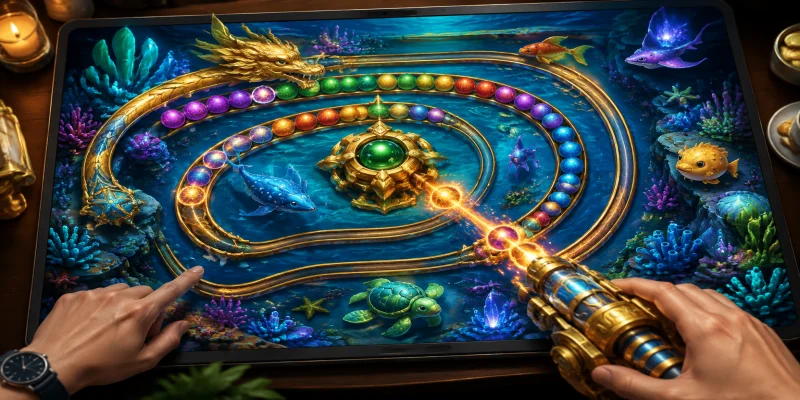 Bản đồ đường ray và các loài sinh vật biển độc đáo trong trò chơi bắn cá kết hợp zuma